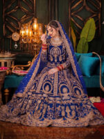 Special Wedding Blue Color Velvet Embroidery Sequence Work Bridal Lehenga