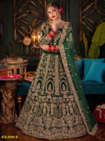 Special Wedding Green Color Velvet Embroidery Sequence Work Bridal Lehenga