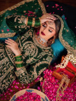 Special Wedding Green Color Velvet Embroidery Sequence Work Bridal Lehenga