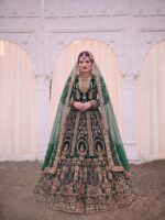 Special Wedding Green Color Velvet Embroidery Sequence Work Bridal Lehenga