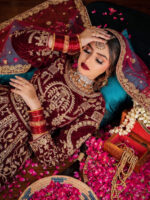 Special Wedding Maroon Color Velvet Embroidery Sequence Work Bridal Lehenga