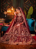 Special Wedding Maroon Color Velvet Embroidery Sequence Work Bridal Lehenga