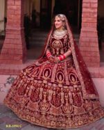 Special Wedding Maroon Color Velvet Embroidery Sequence Work Bridal Lehenga