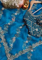 Teal Blue Color Fendi Silk Fabric Sequence With Bead Work Saree