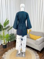 Teal Blue Color Rayon Fabric Thread Work Farshi Style Suit