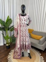 White Color Faux Georgette Fabric Thread With Sequence Work Anarkali Suit