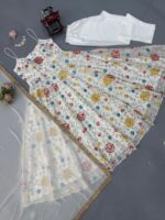 White Color Faux Georgette Fabric Thread With Sequence Work Anarkali Suit