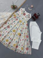 White Color Faux Georgette Fabric Thread With Sequence Work Anarkali Suit