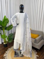 White Color Mul Chanderi Fabric Sequence Work Farshi Style Suit