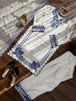 White Color Mul Chanderi Fabric Sequence Work Farshi Style Suit