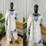 White Color Mul Chanderi Fabric Sequence Work Farshi Style Suit