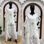 White Color Mul Chanderi Fabric Thread Work Farshi Style Suit