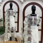 White Color Mul Chanderi Fabric Thread Work Suit