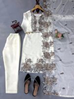 White Color Mul Chanderi Fabric Thread Work Suit