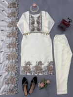 White Color Mul Chanderi Fabric Thread Work Suit