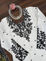 White Color Natural Crepe Fabric Thread With Sequence Work Farshi Style Suit