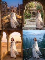 White Color Natural Crepe Fabric Thread With Sequence Work Farshi Style Suit