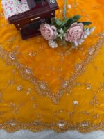 Yellow Color Fendi Silk Fabric Sequence With Bead Work Saree