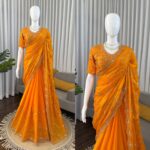 Yellow Color Fendi Silk Fabric Sequence With Bead Work Saree