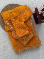 Yellow Color Fendi Silk Fabric Sequence With Bead Work Saree