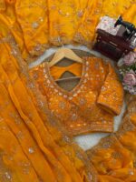 Yellow Color Fendi Silk Fabric Sequence With Bead Work Saree