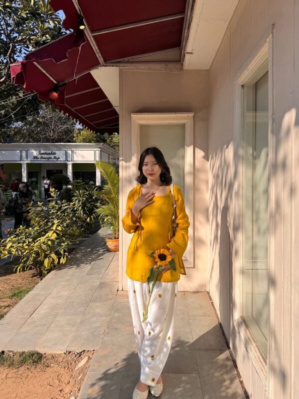 Yellow Color Rayon Fabric Thread Work Farshi Style Suit