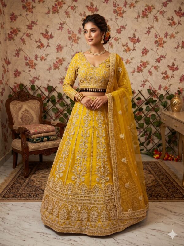 Yellow Color Soft Butterfly Net Fabric Sequence Work Lehenga