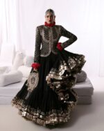 Black Color Faux Georgette Fabric Gota Patti Work Top Lehenga Set