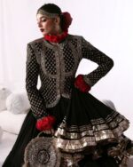 Black Color Faux Georgette Fabric Gota Patti Work Top Lehenga Set