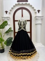 Black Color Faux Georgette Fabric Gota Patti Work Top Lehenga Set