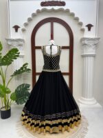 Black Color Faux Georgette Fabric Gota Patti Work Top Lehenga Set