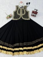 Black Color Faux Georgette Fabric Gota Patti Work Top Lehenga Set
