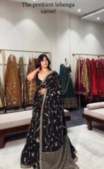 Black Color Faux Georgette Fabric Sequence Work Ready To Wear Lehenga Saree