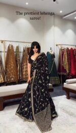 Black Color Faux Georgette Fabric Sequence Work Ready To Wear Lehenga Saree
