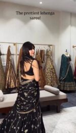 Black Color Faux Georgette Fabric Sequence Work Ready To Wear Lehenga Saree
