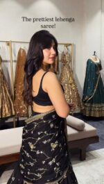 Black Color Faux Georgette Fabric Sequence Work Ready To Wear Lehenga Saree