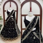 Black Color Faux Georgette Fabric Sequence Work Ready To Wear Lehenga Saree