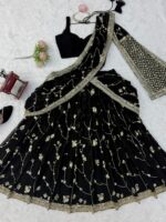 Black Color Faux Georgette Fabric Sequence Work Ready To Wear Lehenga Saree