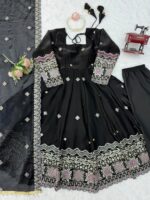 Black Color Fendi Silk Fabric Thread With Sequence Work Anarkali Suit