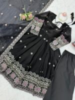 Black Color Fendi Silk Fabric Thread With Sequence Work Anarkali Suit