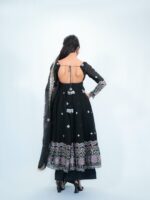 Black Color Fendi Silk Fabric Thread With Sequence Work Anarkali Suit