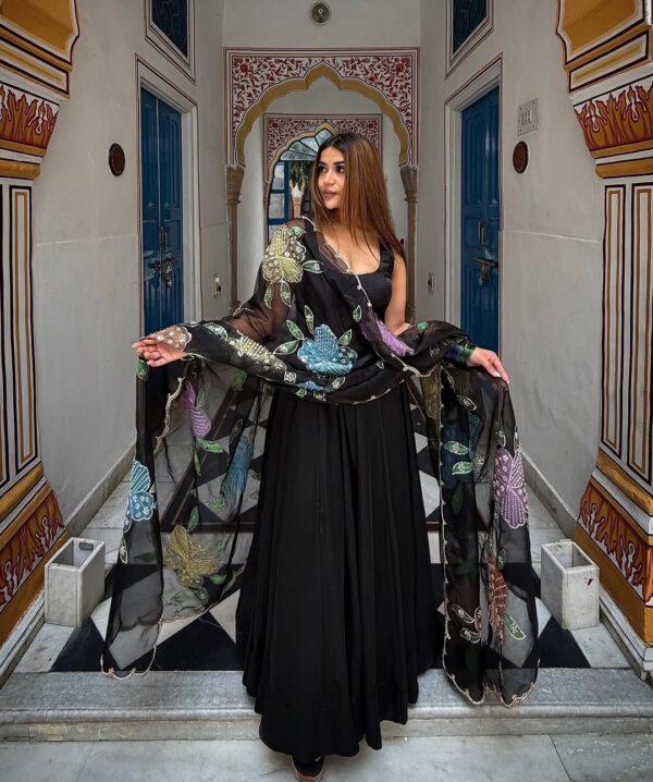 Black Color Natural Crepe Fabric Sequence Work Anarkali Suit