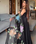Black Color Natural Crepe Fabric Sequence Work Anarkali Suit