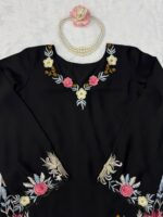 Black Color Rayon Satin Fabric Thread Work Palazzo Suit