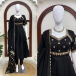 Black Color Vichitra Silk Fabric Thread With Sequence Work Gown
