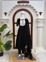 Black Color Vichitra Silk Fabric Thread With Sequence Work Gown