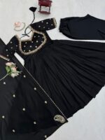 Black Color Vichitra Silk Fabric Thread With Sequence Work Gown