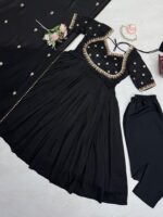 Black Color Vichitra Silk Fabric Thread With Sequence Work Gown