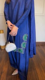 Blue Color American Silk Fabric Thread With Sequence Work Farshi Style Palazzo Suit