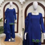 Blue Color American Silk Fabric Thread With Sequence Work Farshi Style Palazzo Suit
